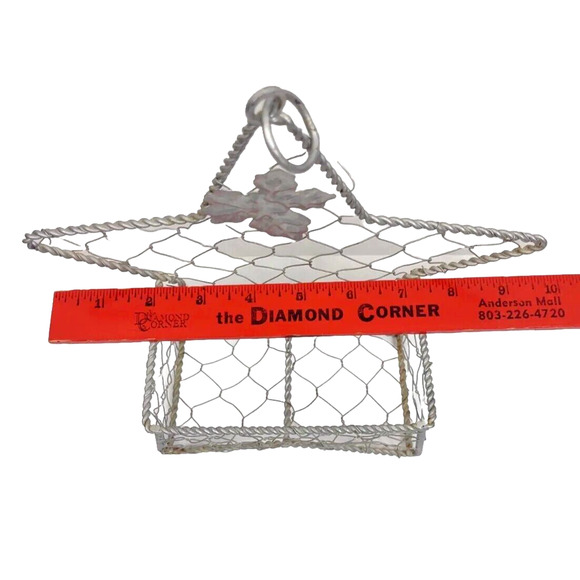 Vintage Hanging Star Wire Basket Maple Leaf Hanging Letter Mail Storage Silver - Picture 2 of 7